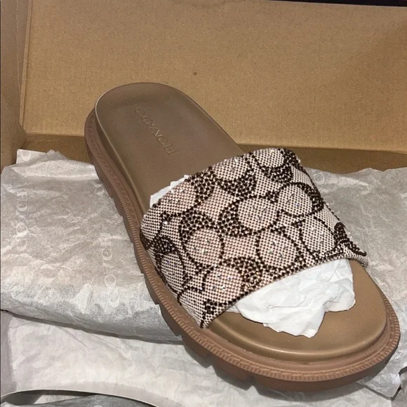 Coach Women's Brynn Crystal Limited Edition Signature Jacquard Slide - Picture 9 of 9